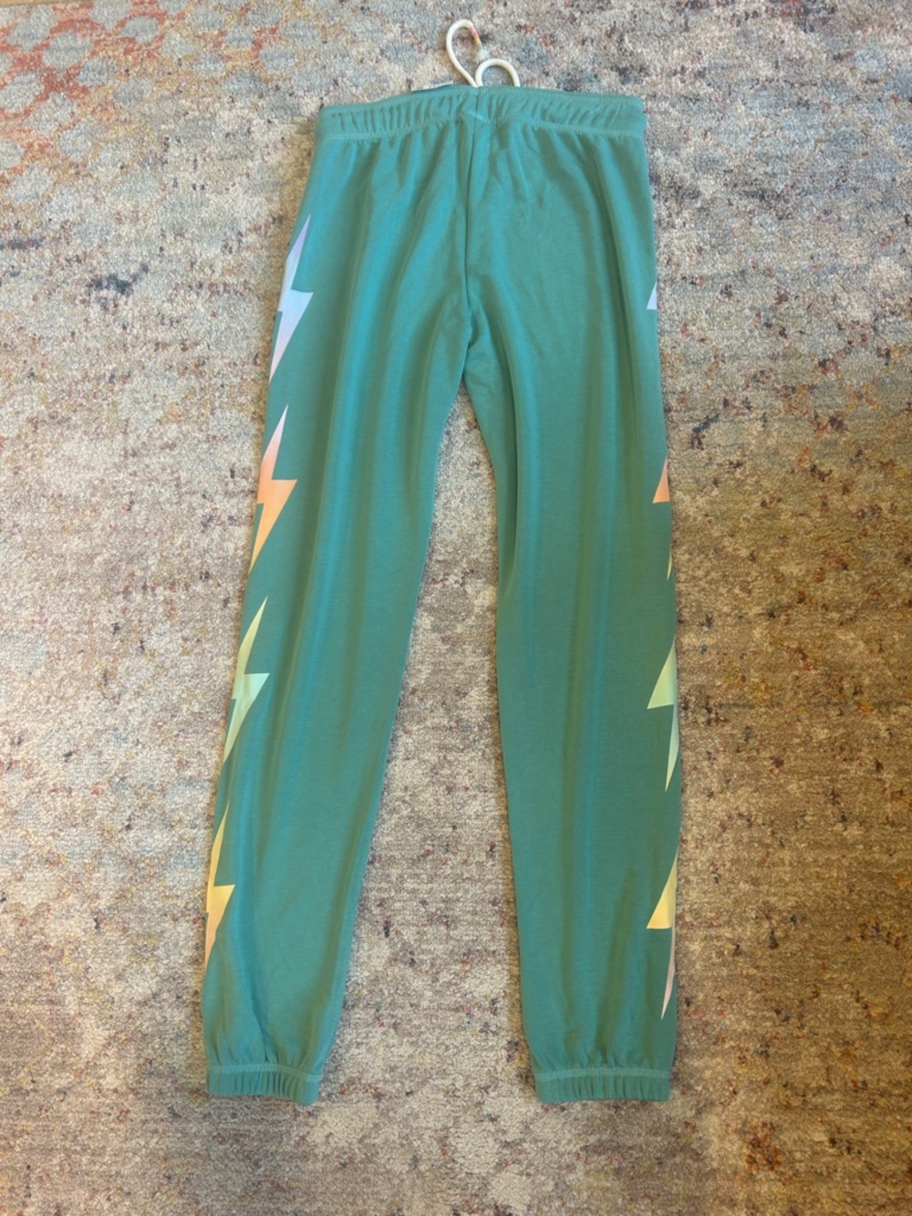 P.J. Salvage Teal Drawstring Joggers with Pastel Chevron Sides - Picture 3 of 4